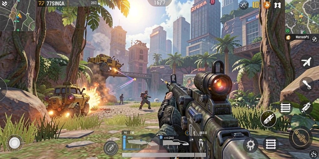 Screenshot menampilkan aksi seru gameplay TPS.