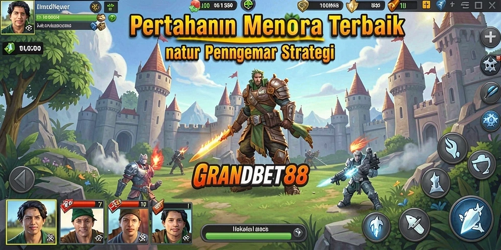 Tampilan gameplay seru & strategi Tower Defense di GRANDBET88.