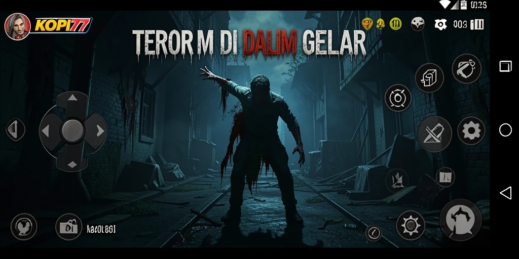 Screenshot menampilkan suasana gelap dan mencekam dari KOPI77.
